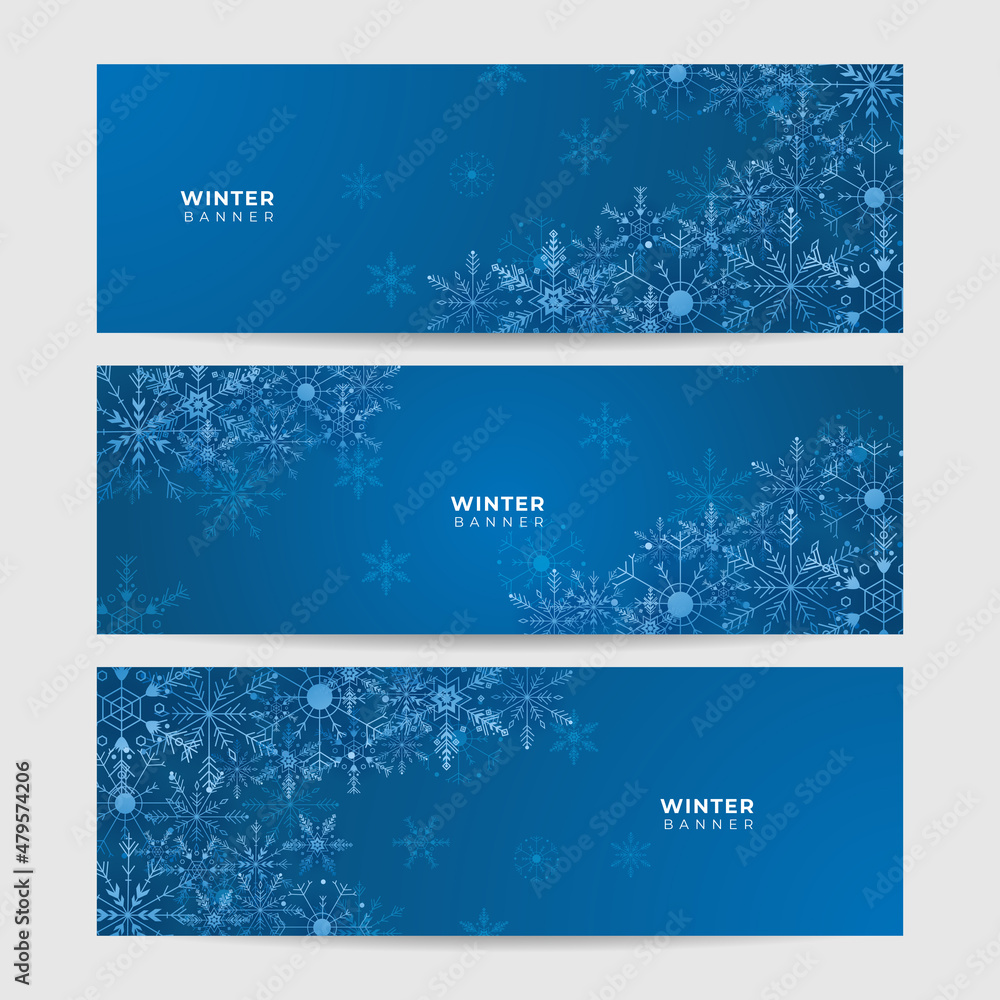 Winter Cool Blue Snowflake design template banner