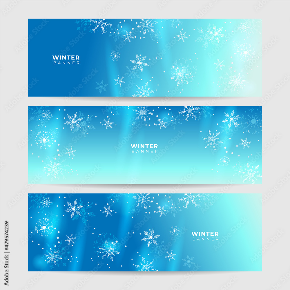 Winter Cool Blue Snowflake design template banner Winter Cool Blue Snowflake design template banner
