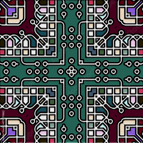 abstract art, mosaic pattern, symmetric and geometric shapes