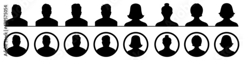 Human Head Silhouettes Set - Different Men And Women Vector Illustrations - Isolated On White Background
