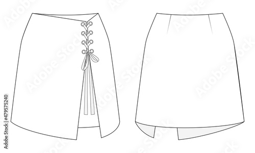 Fashion technical drawing of mini lace-up skirt