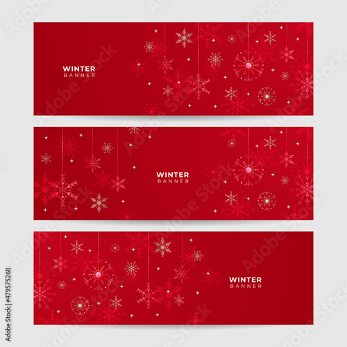 Winter red Snowflake design template banner