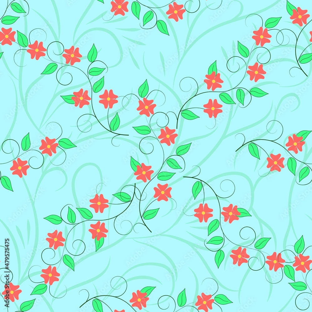 Big squares with flower twigs on blue background Big squares with flower twigs on blue background