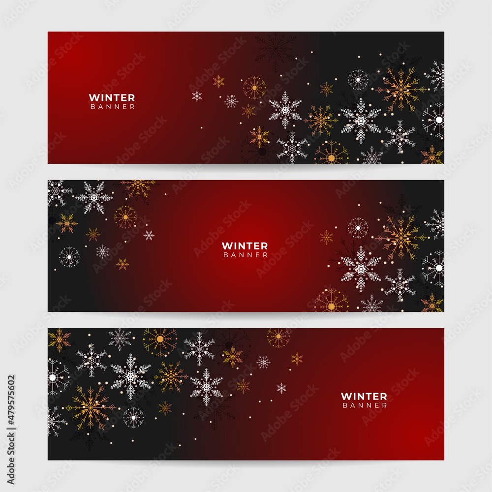 Elegant winter red Snowflake design template banner Elegant winter red Snowflake design template banner