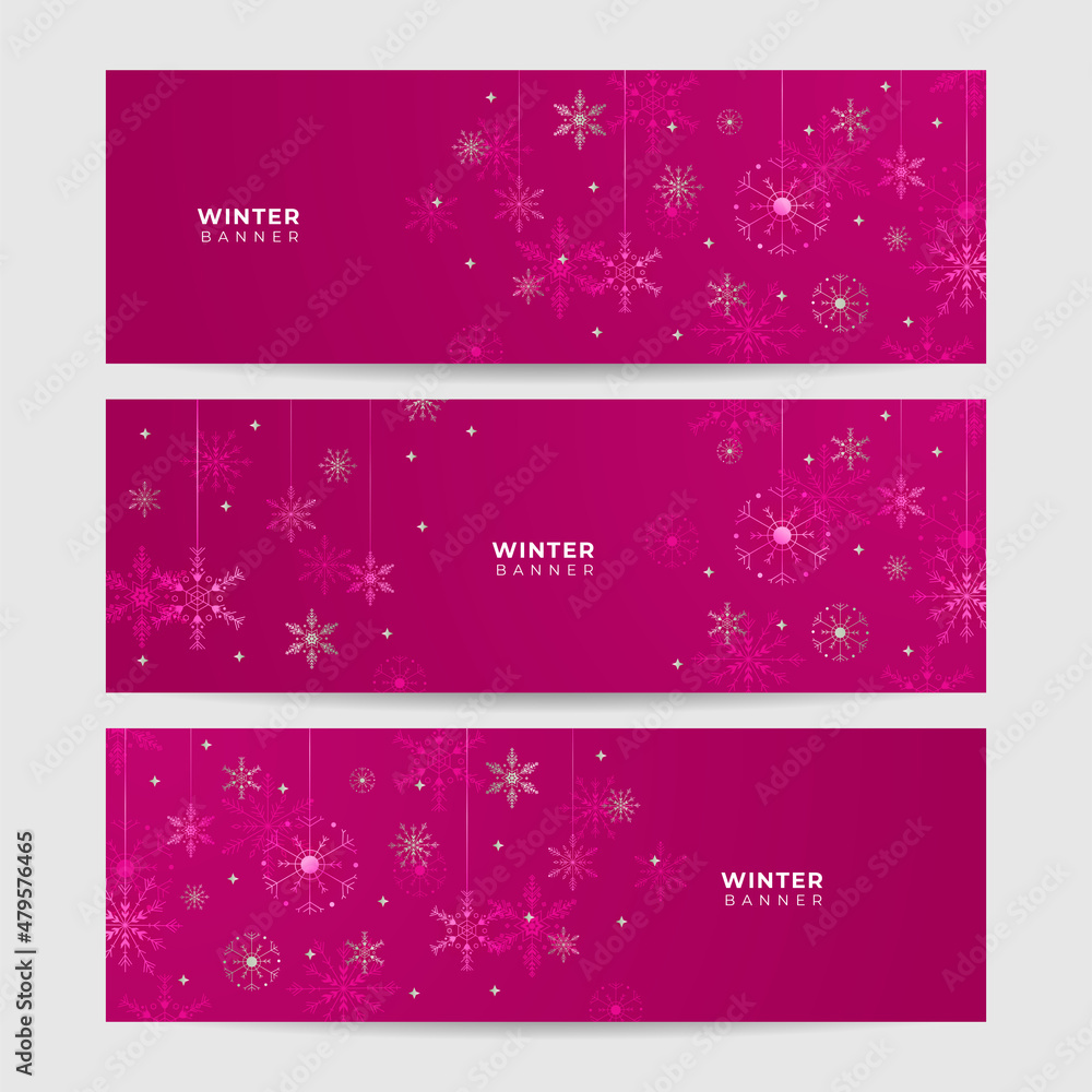 Winter pink Snowflake design template banner