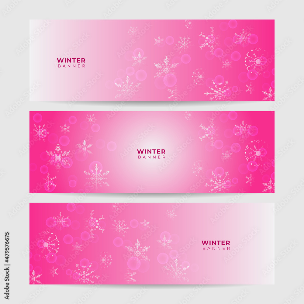 Winter background pink Snowflake design template banner