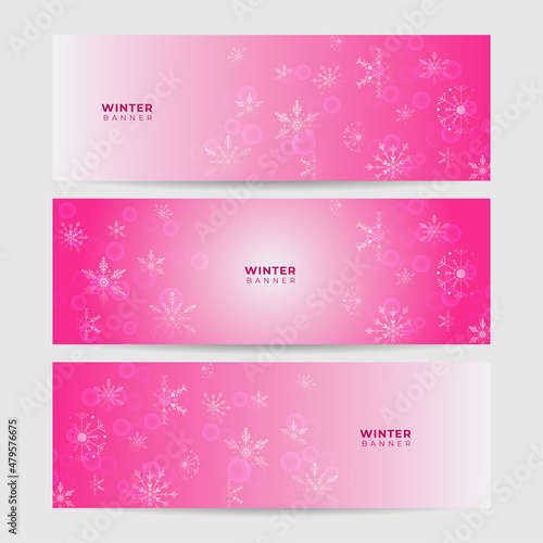 Winter background pink Snowflake design template banner