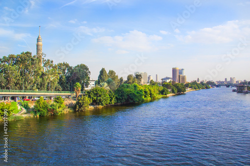 Beautiful view of the Cairo Tower and the Nile embankment in Cairo, Egypt © marinadatsenko