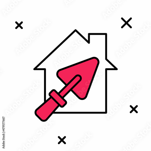 Filled outline House or home with trowel icon isolated on white background. Adjusting, service, setting, maintenance, repair, fixing. Vector