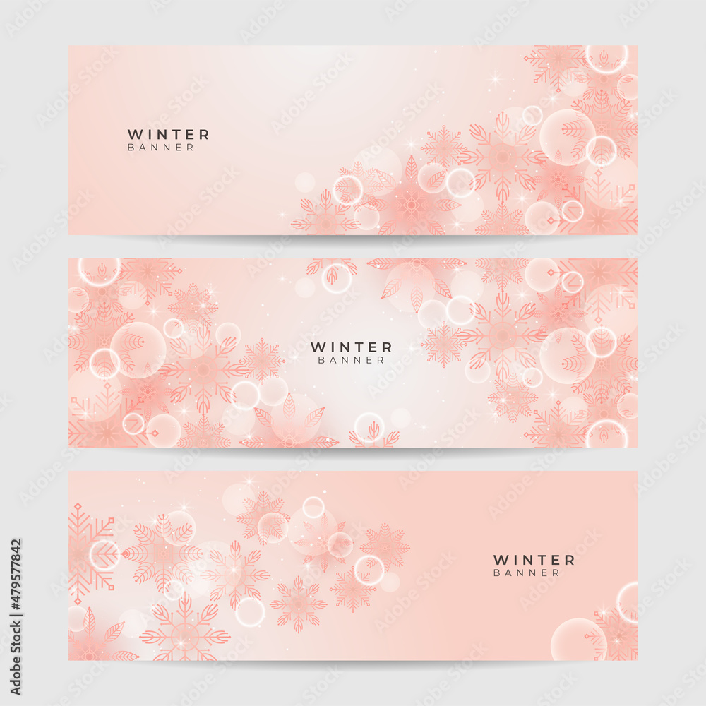 Soft winter peach Snowflake design template banner Soft winter peach Snowflake design template banner