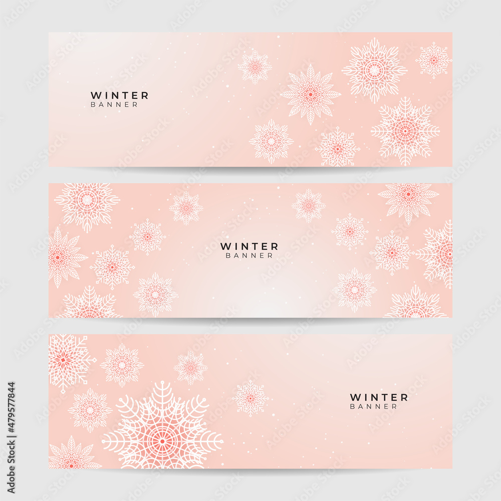 Soft winter peach Snowflake design template banner