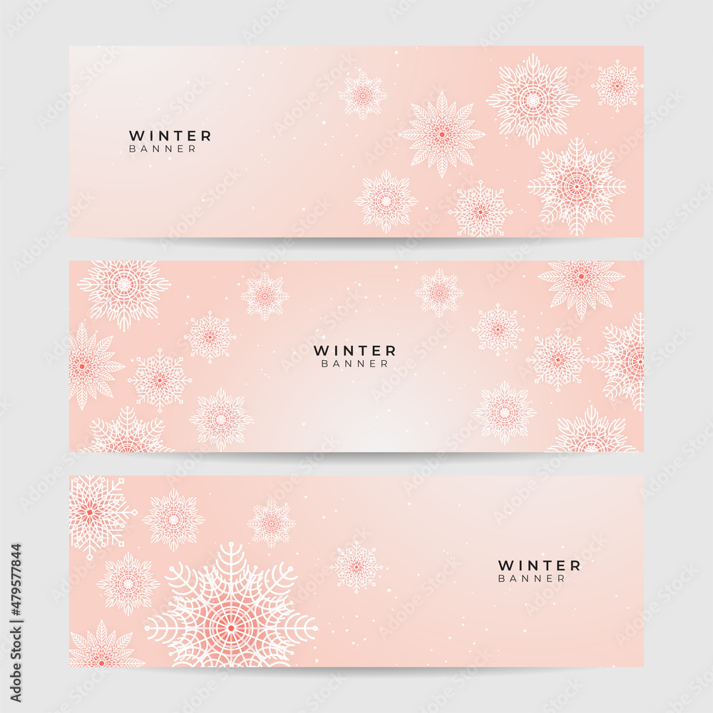Soft winter peach Snowflake design template banner Soft winter peach Snowflake design template banner