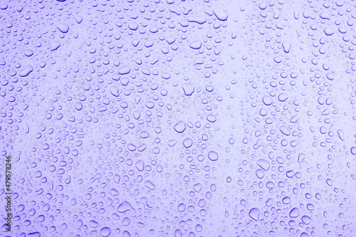 Purple car Surface with droplets of water drop. Close up Water Drops on autumn rainy days. rain Wet weather Background