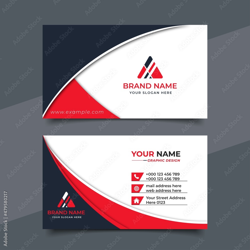 Red modern creative business card and name card, horizontal simple clean template vector design Red modern creative business card and name card, horizontal simple clean template vector design