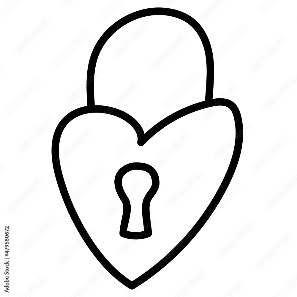 Closed love castle in the shape of a heart. Doodle design in black. Illustration isolated on white background. Symbol of love, lovers, romance, Valentine's Day. Closed love castle in the shape of a heart. Doodle design in black. Illustration isolated on white background. Symbol of love, lovers, romance, Valentine's Day.