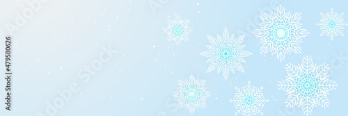 Soft winter blue Snowflake design template banner