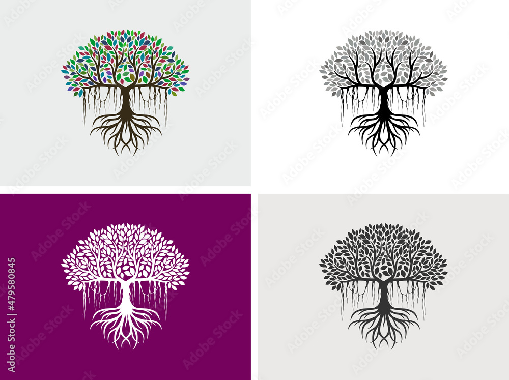 Naklejka premium Abstract banyan tree logo collection