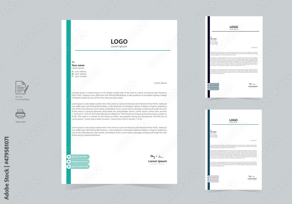 Clean letterhead design template for your project. Professional and modern business corporate letterhead design template A4 size