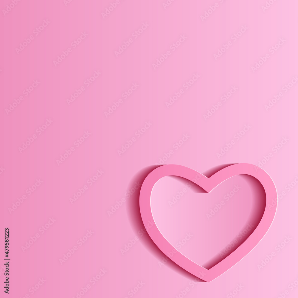 Valentine's day. The outline of a pink heart. Vector illustration of a heart in the shape of a contour with shadows on a pink background. Clipart for creativity.