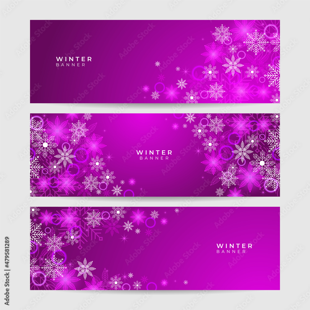 Bright snow purple Snowflake design template banner