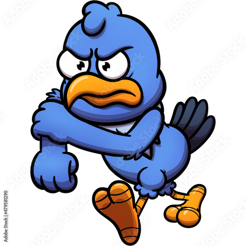 Mad Cartoon Blue Bird Ready To Take On A Fight
