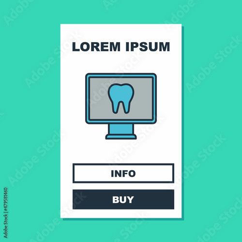 Filled outline Online dental care icon isolated on turquoise background. Dental service information call center. Vector