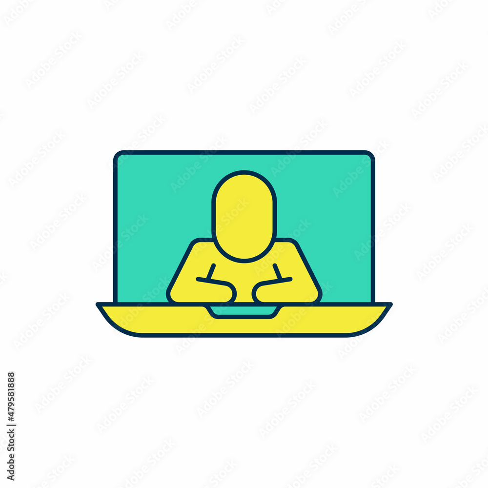 Filled outline Video chat conference icon isolated on white background. Online meeting work form home. Remote project management. Vector Filled outline Video chat conference icon isolated on white background. Online meeting work form home. Remote project management. Vector