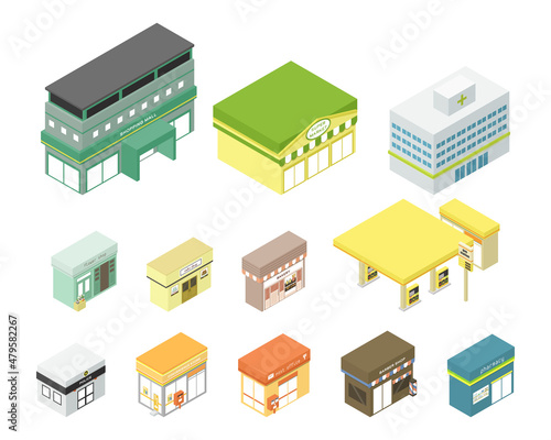 Wallpaper Mural お店のアイソメイラストセット Torontodigital.ca