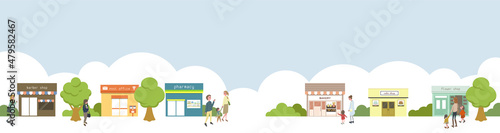 Wallpaper Mural お店でにぎわう街並みのイラスト Torontodigital.ca