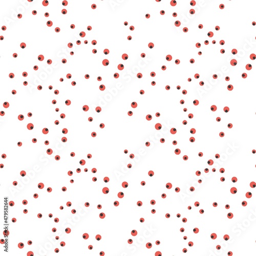 Seamless abstract geometric pattern. White background. Red  black dots  circles. Chaotic polka dots. Digital design for textile fabrics  wrapping paper  background  wallpaper  cover. Illustration.