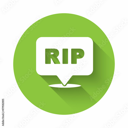White Speech bubble rip death icon isolated with long shadow. Green circle button. Vector