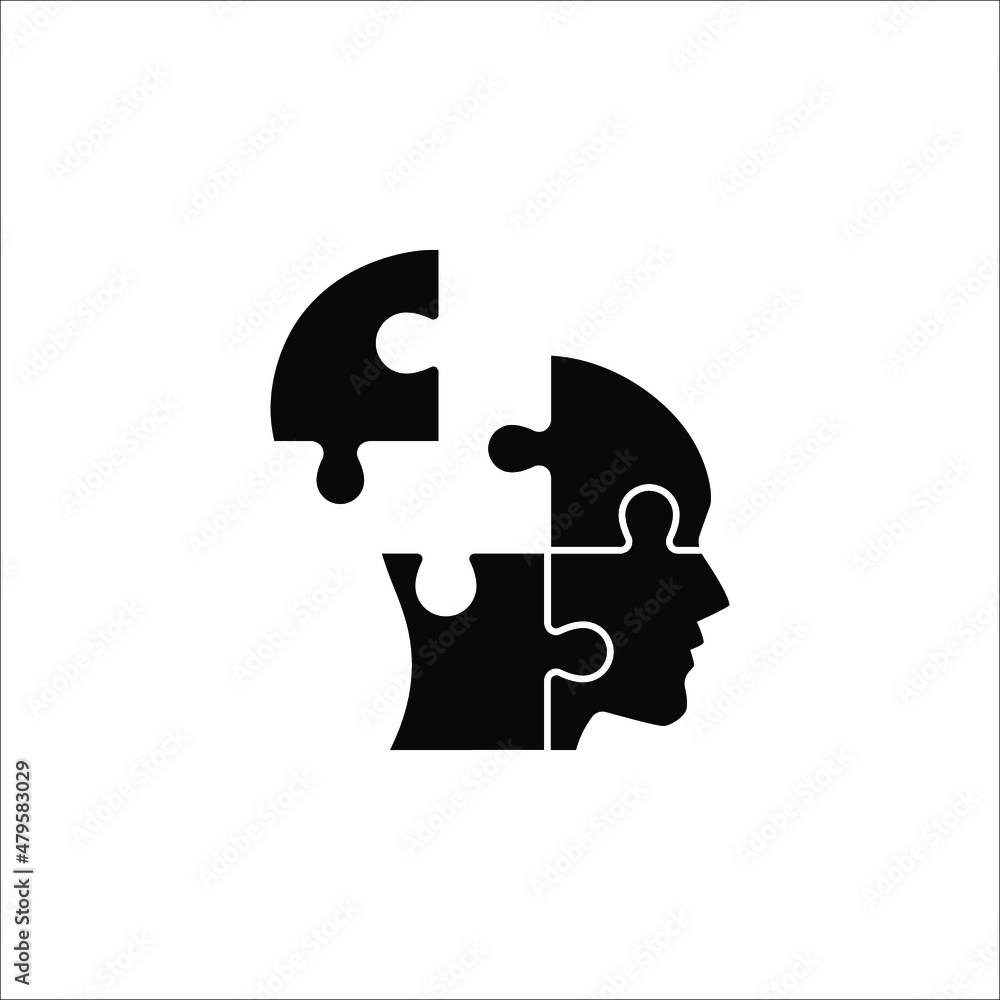 People head with puzzles elements black vector icon on white background People head with puzzles elements black vector icon on white background