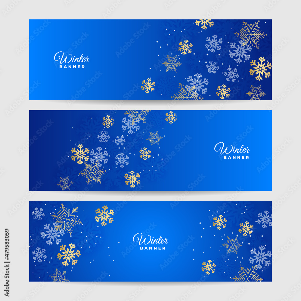 Bright snow Blue Snowflake design template banner Bright snow Blue Snowflake design template banner