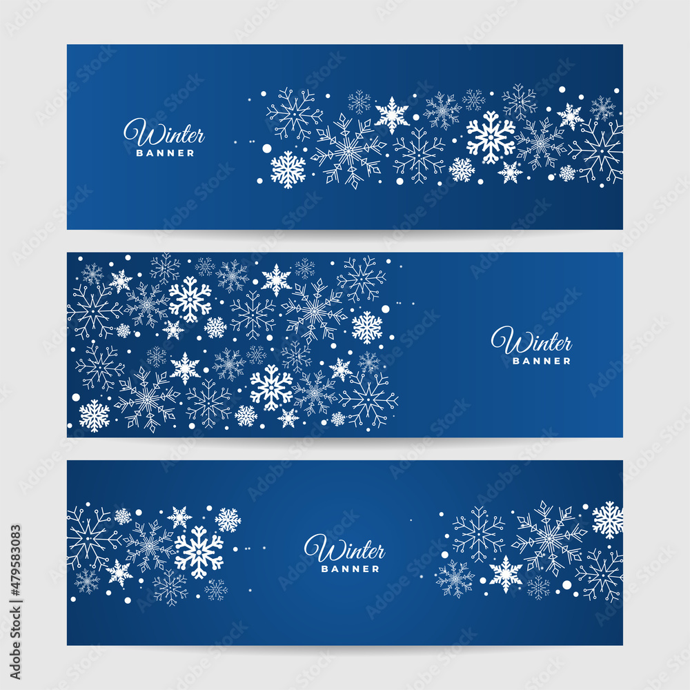 Winter Dark Blue Snowflake design template banner Winter Dark Blue Snowflake design template banner