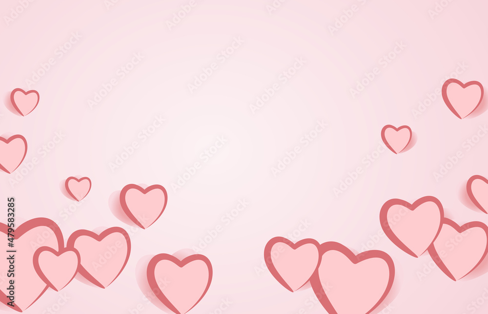 Pink hearts element  flying  on a pink background. flat design vector illustration.Holiday card.Valentine's Day.