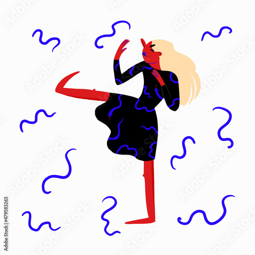 The woman fights off unnecessary thoughts. The concept of psychological self-flagellation, self-punishment, feelings of guilt for self-harm. Vector illustration