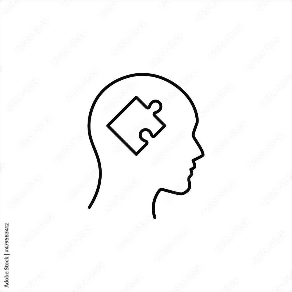 People head with puzzles elements black vector icon on white background People head with puzzles elements black vector icon on white background