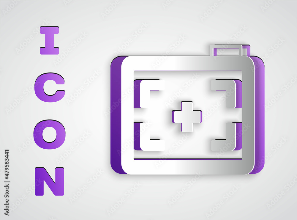 Paper cut Photo camera icon isolated on grey background. Foto camera. Digital photography. Paper art style. Vector Paper cut Photo camera icon isolated on grey background. Foto camera. Digital photography. Paper art style. Vector