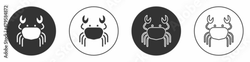 Black Crab icon isolated on white background. Circle button. Vector