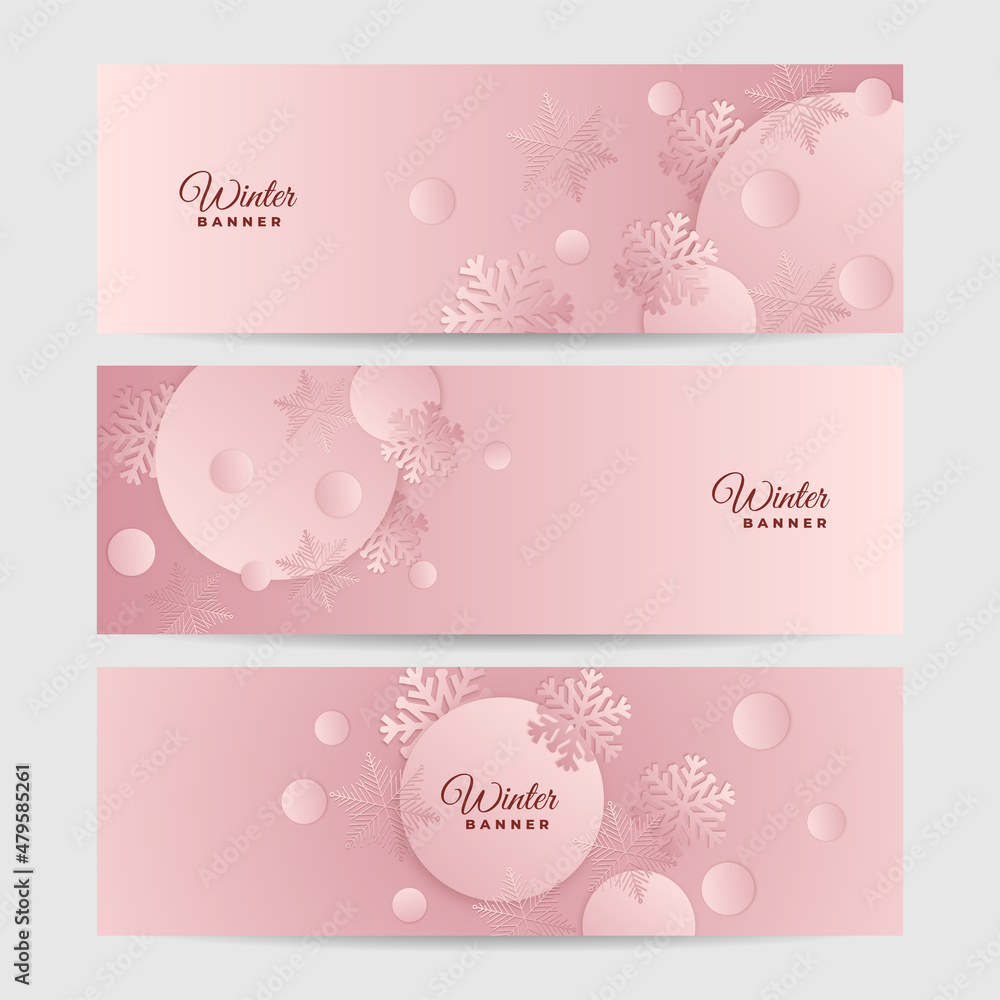 Snowy christmas pink Snowflake design template banner