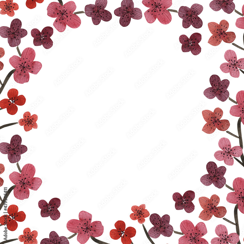 square frame with sakura,red and blue flowers along the contour,for invitations and postcards
square frame with sakura,red and blue flowers along the contour,for invitations and postcards