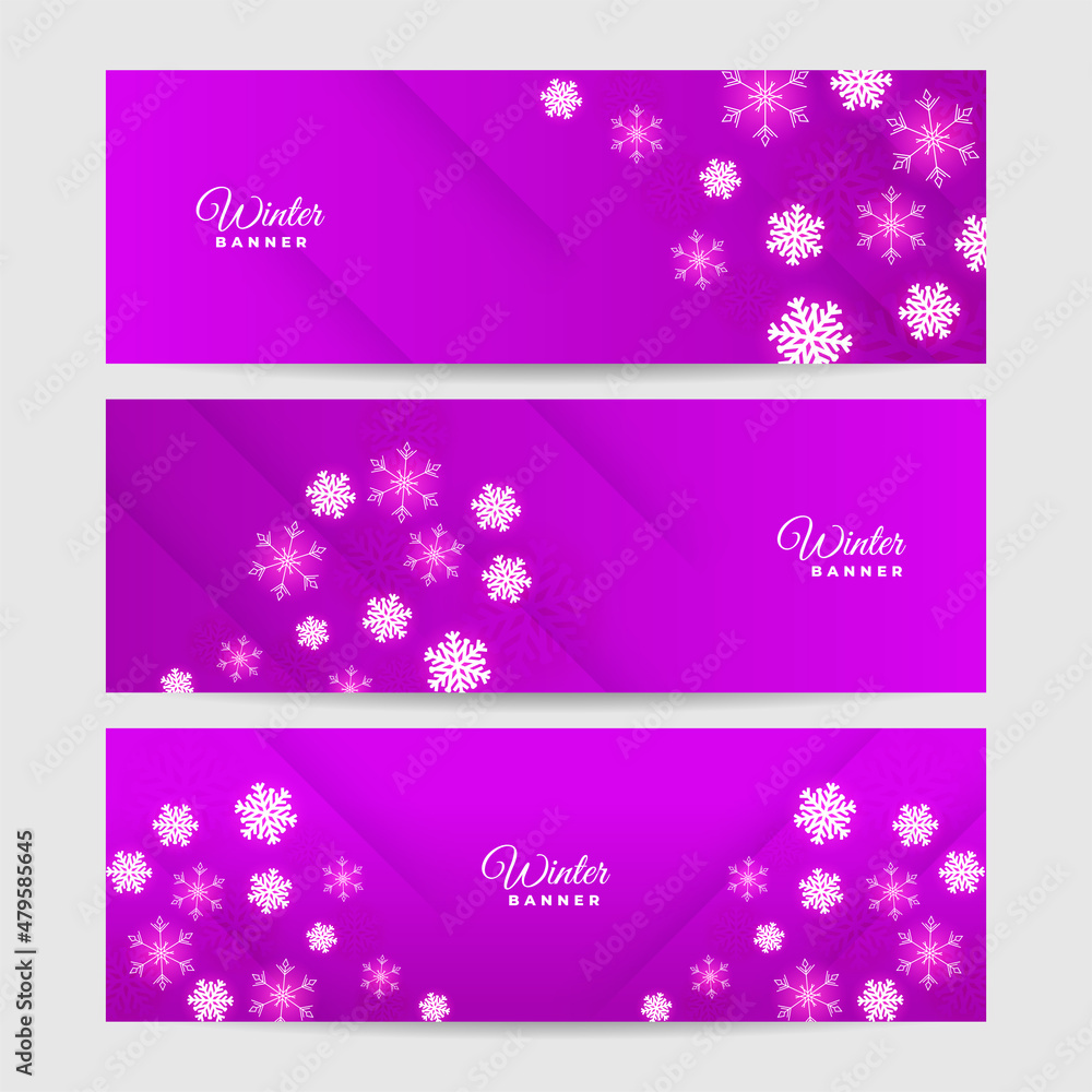 Winter background purple Snowflake design template banner