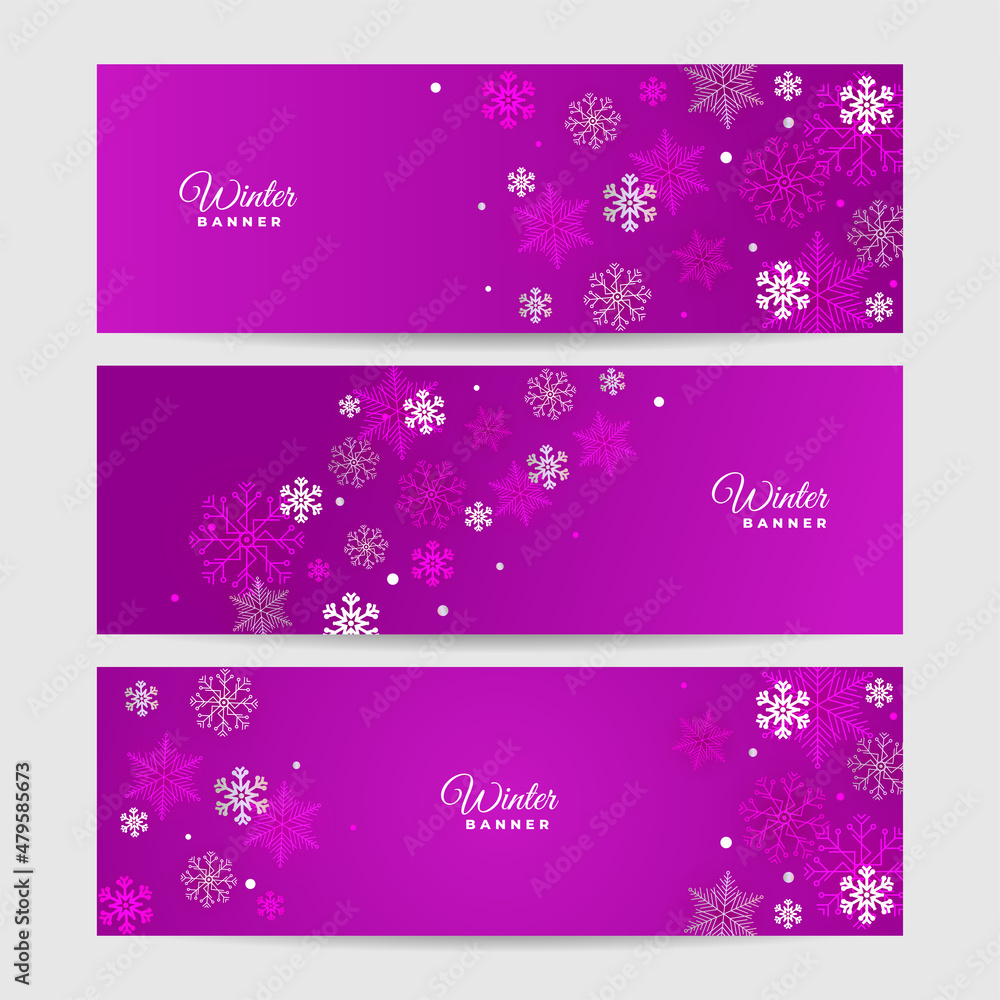 Winter purple Snowflake design template banner