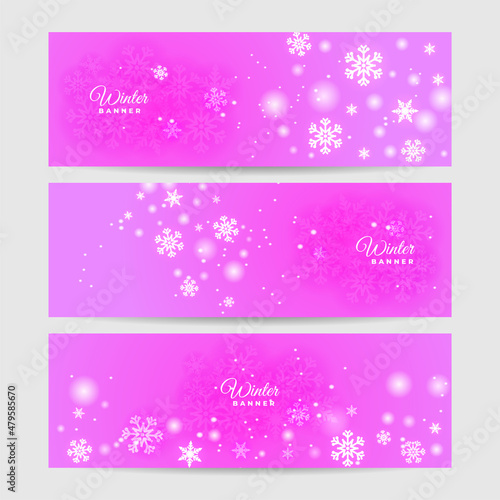 Bright snow pink purple Snowflake design template banner