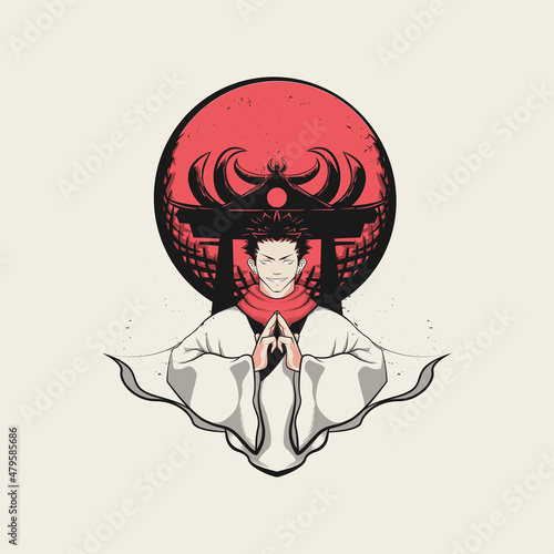 Hell gate summoner man illustration on red moon background