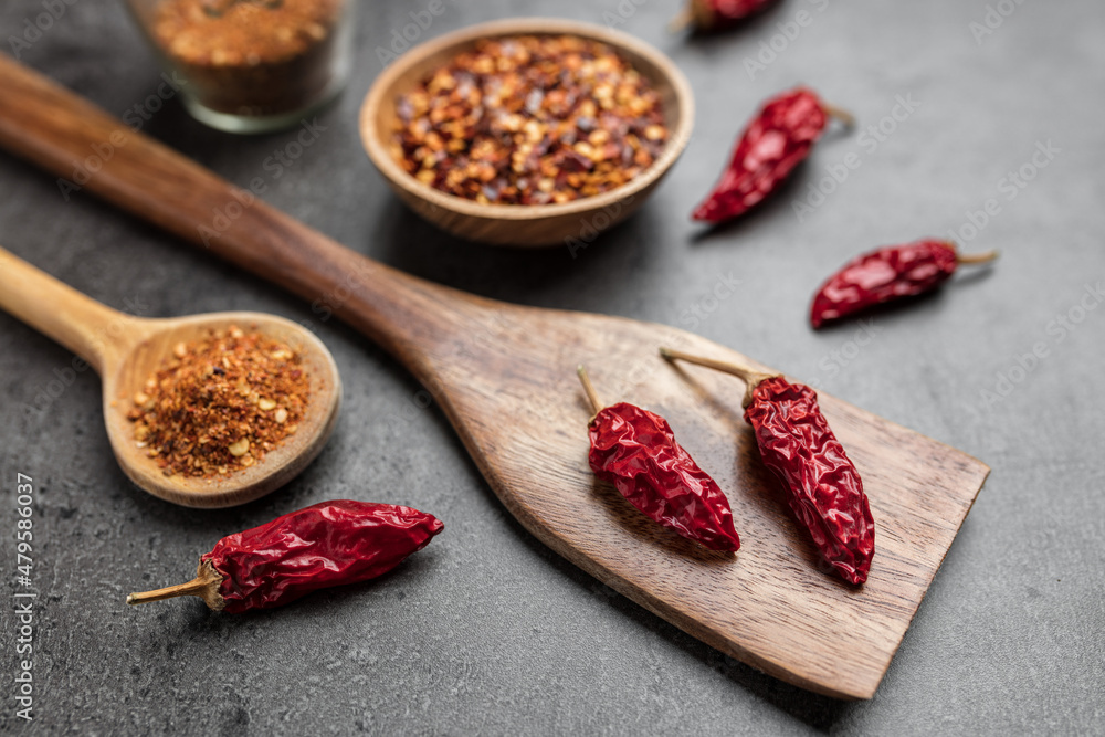 Variety of fresh and dried chili peppers Variety of fresh and dried chili peppers