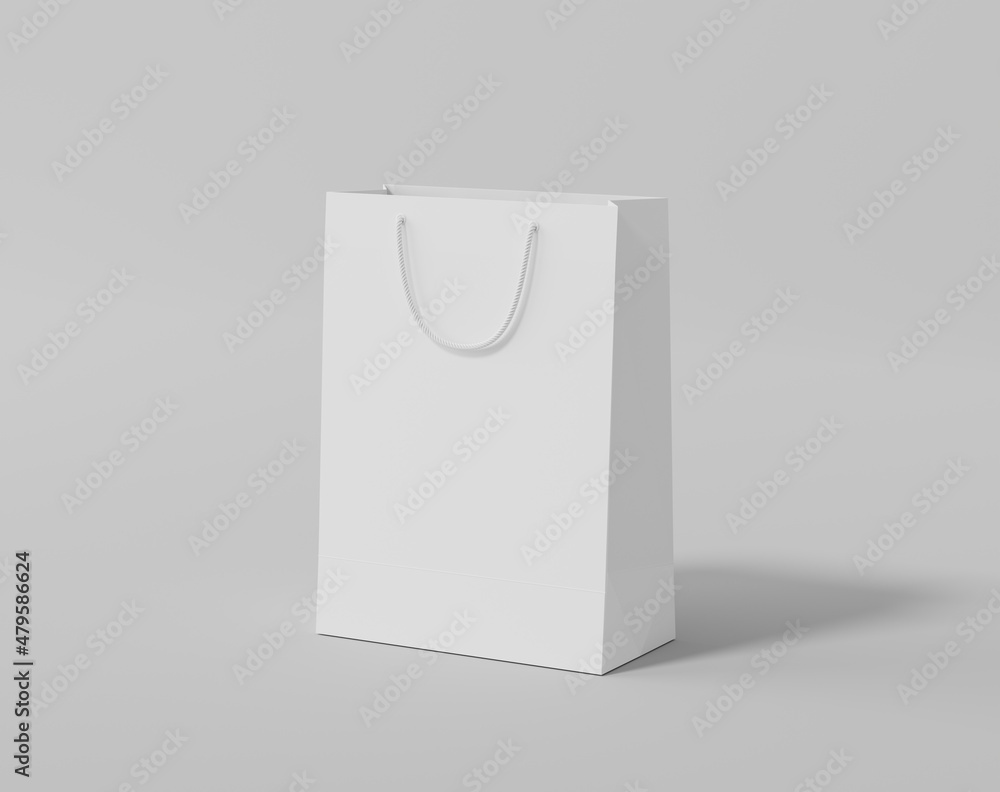 Empty  shopping bag for branding, white paper bag - obrazy, fototapety, plakaty 