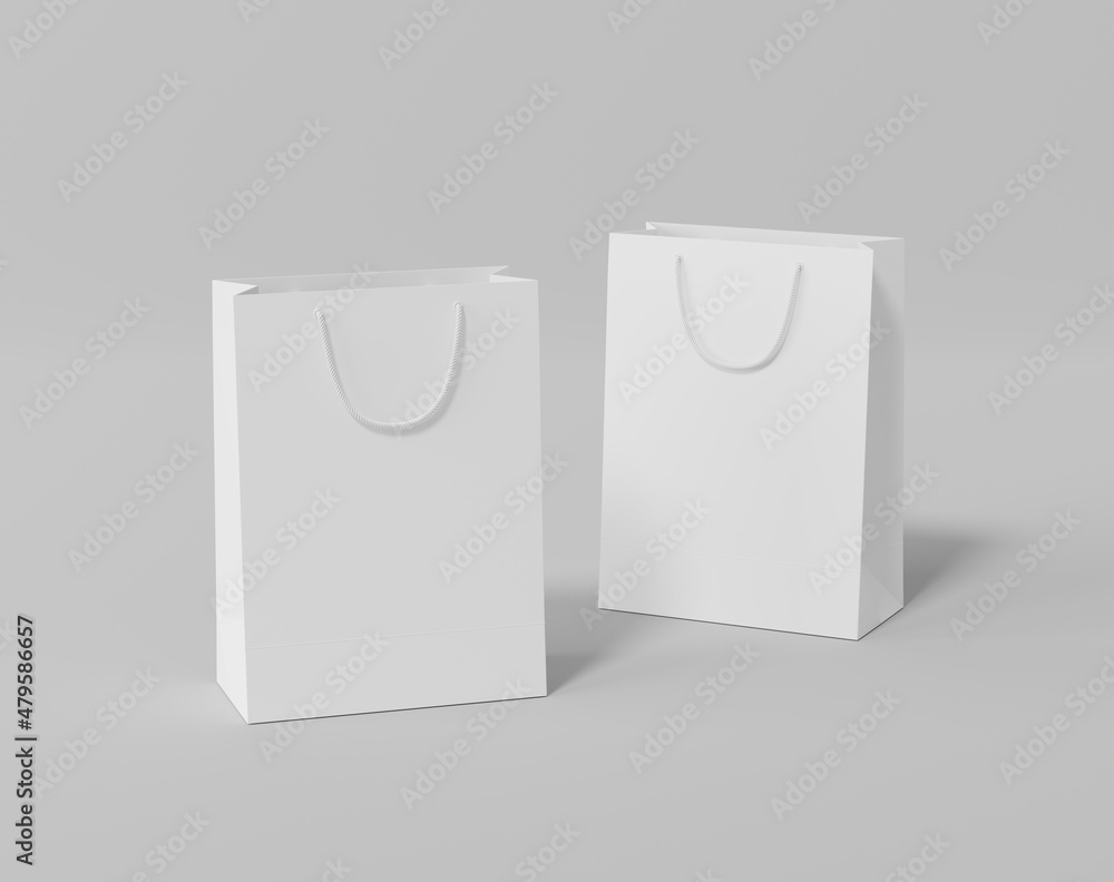 Empty shopping bag for branding, white paper bag Empty shopping bag for branding, white paper bag