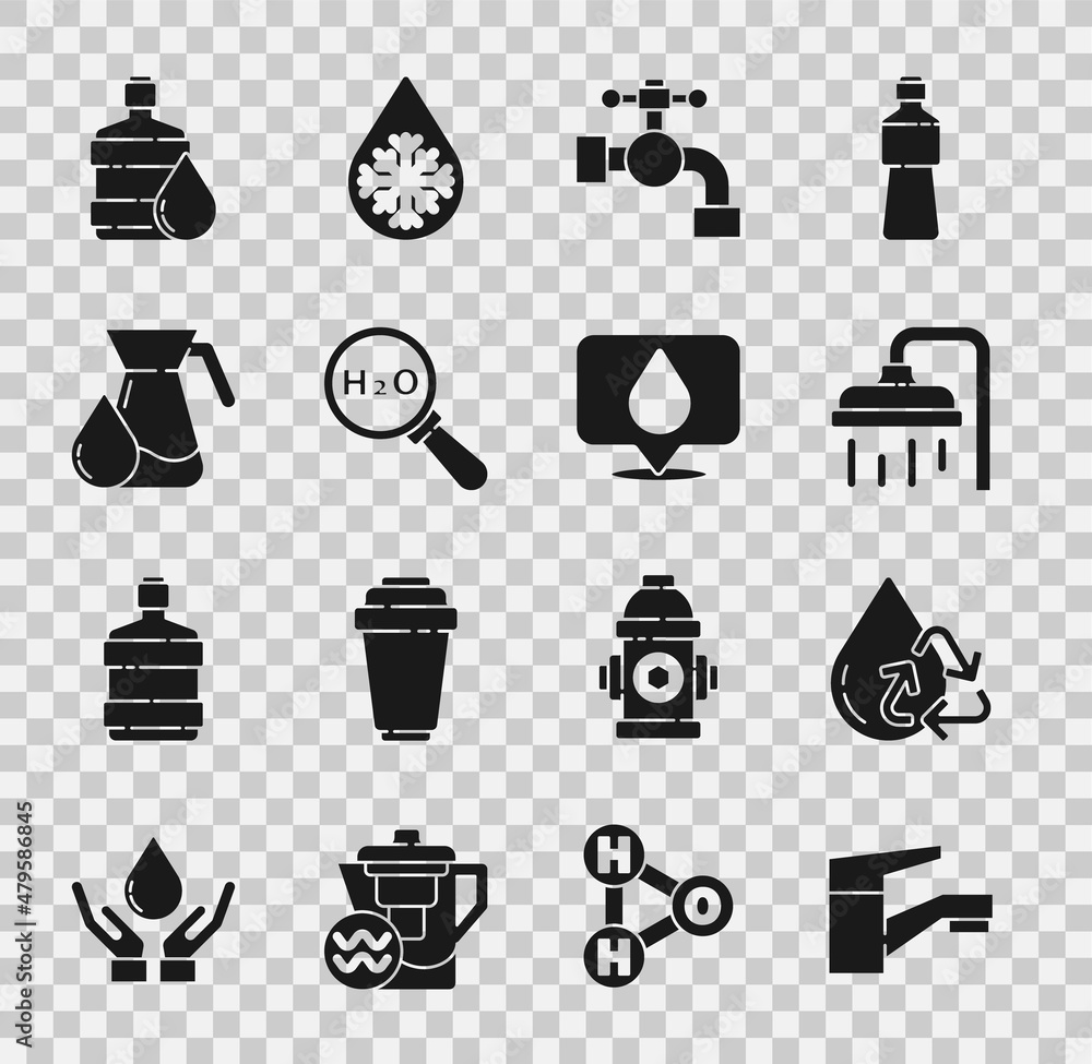 Set Water tap, Recycle clean aqua, Shower head, Chemical formula for ...