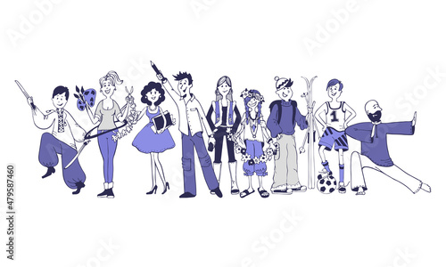 Set hobbies and professions_Violet_freehand drawing_ trainer- teacher- volunteer